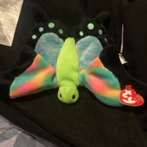 Ty Bright Green Butterfly Plush with Rainbow Wings